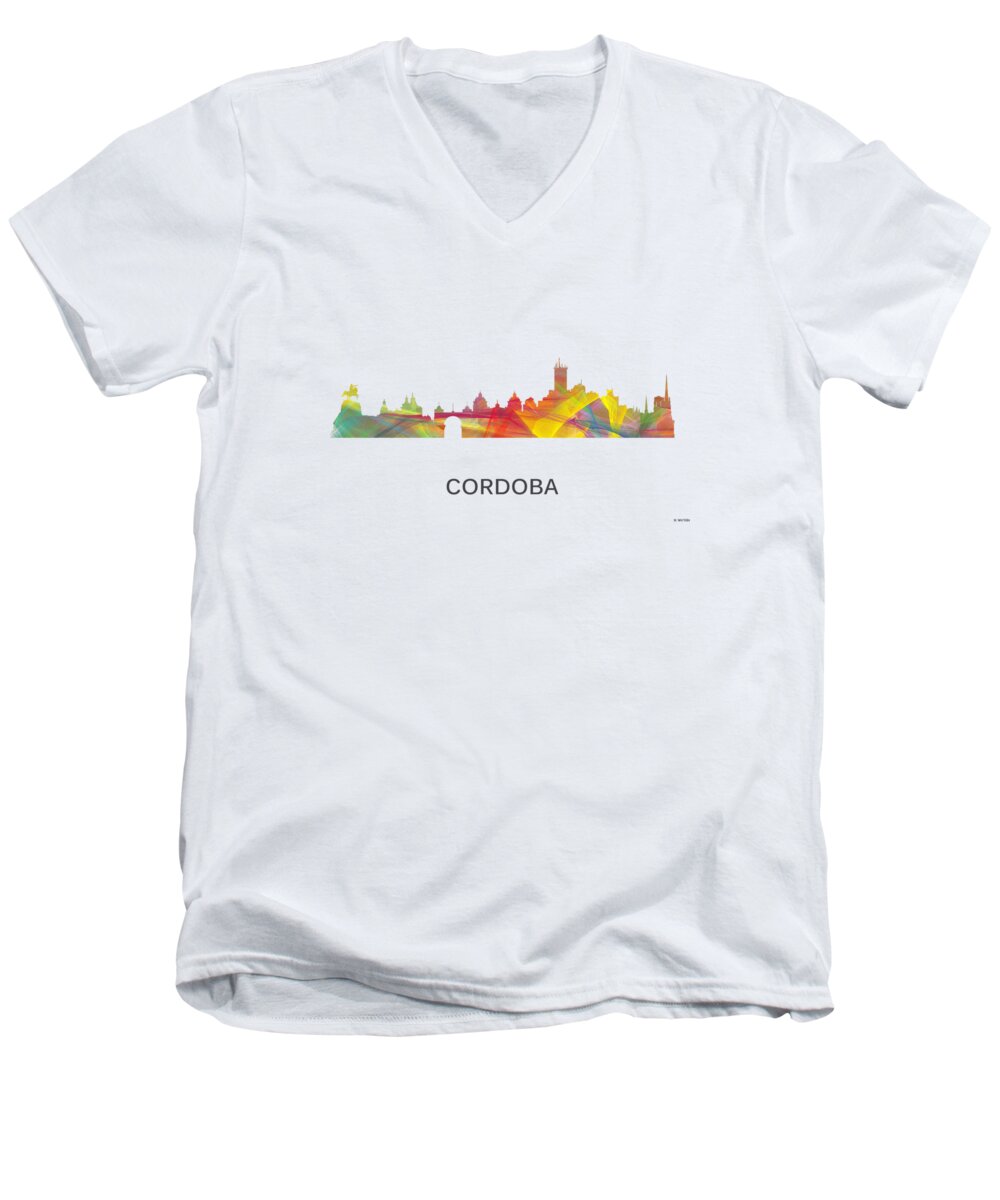 Cordoba Argentina Skyline Men's V-Neck T-Shirt featuring the digital art Cordoba Argentina Skyline by Marlene Watson