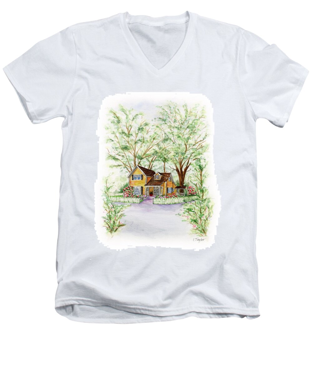 Ashland Men's V-Neck T-Shirt featuring the painting Corner Charmer by Lori Taylor