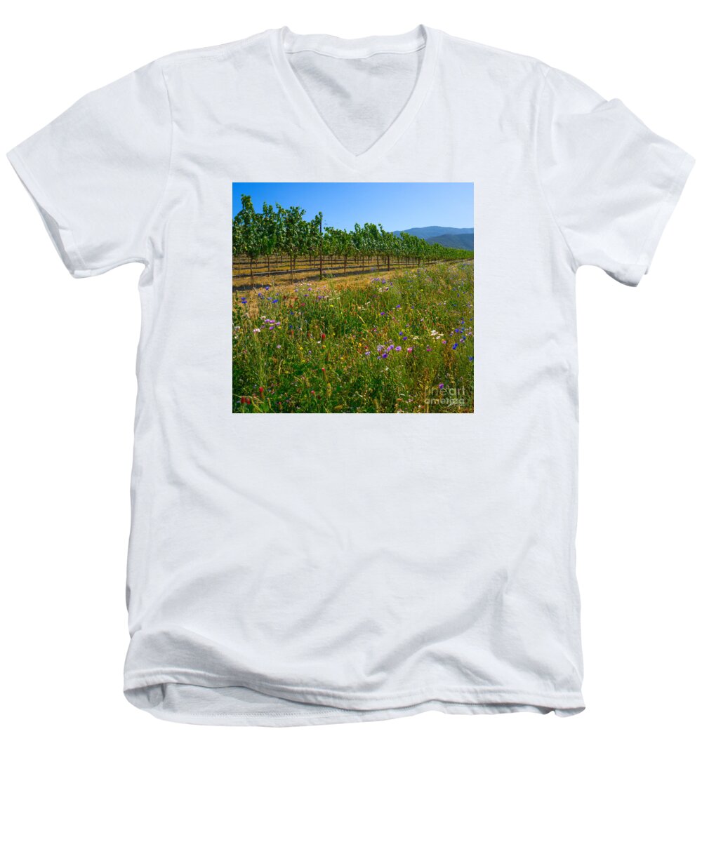 Flowers Men's V-Neck T-Shirt featuring the mixed media Country Wildflowers V by Shari Warren