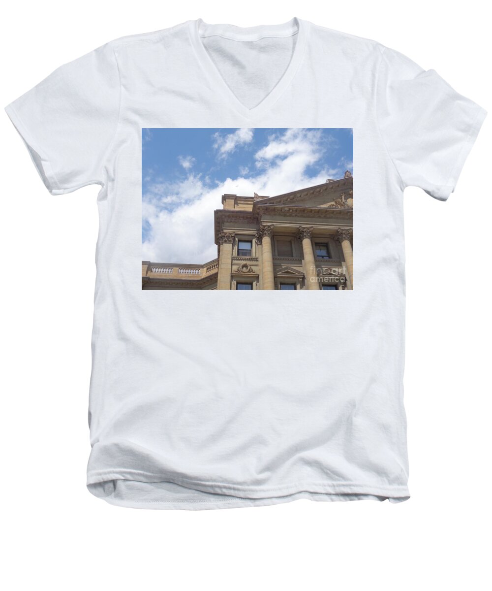 Nepa Men's V-Neck T-Shirt featuring the photograph Courthouse Details by Christina Verdgeline
