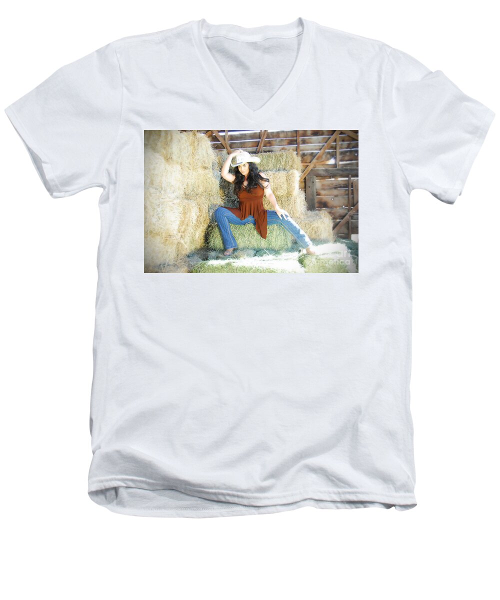 Glamour Photographs Men's V-Neck T-Shirt featuring the photograph Cowgirl by Robert WK Clark