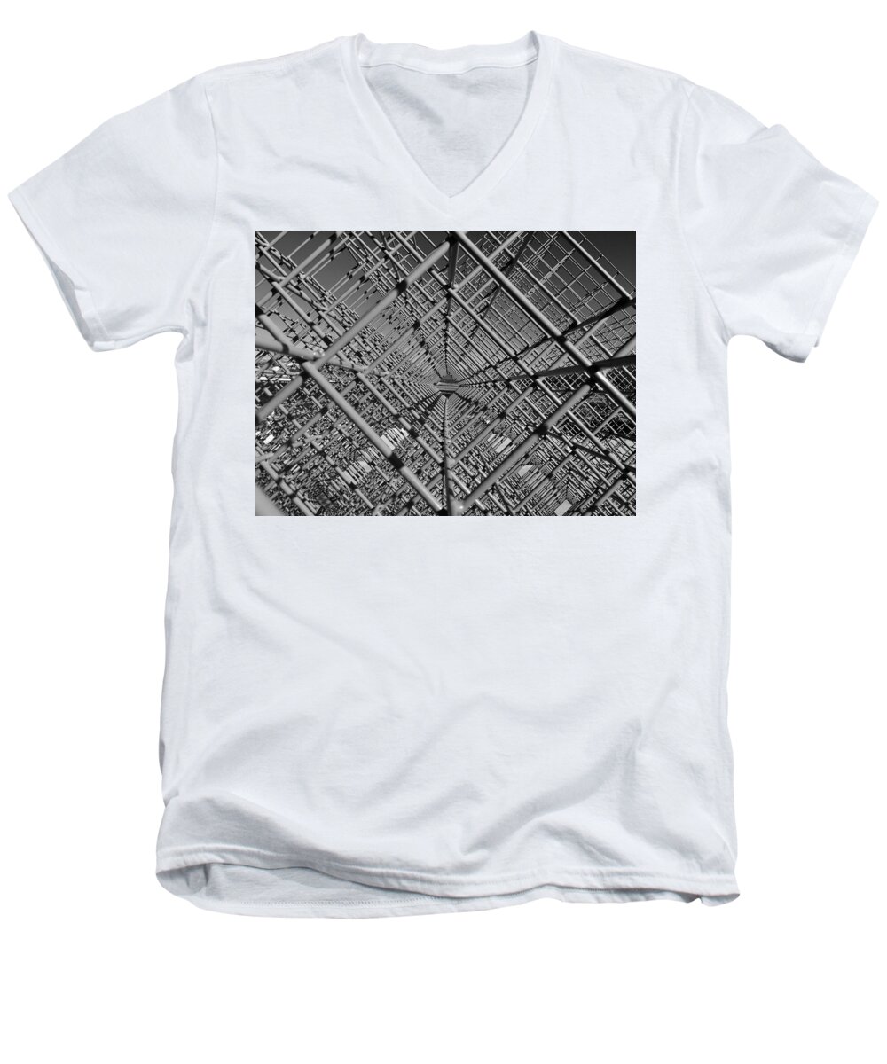 Abstract Men's V-Neck T-Shirt featuring the photograph CrossLink Sculpture by Doris Aguirre