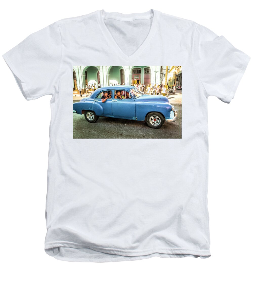 Architectural Photographer Men's V-Neck T-Shirt featuring the photograph Cuban Taxi by Lou Novick