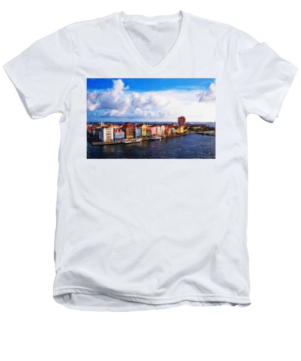 Curacao Men's V-Neck T-Shirt featuring the painting Curacao Oil by Dean Wittle