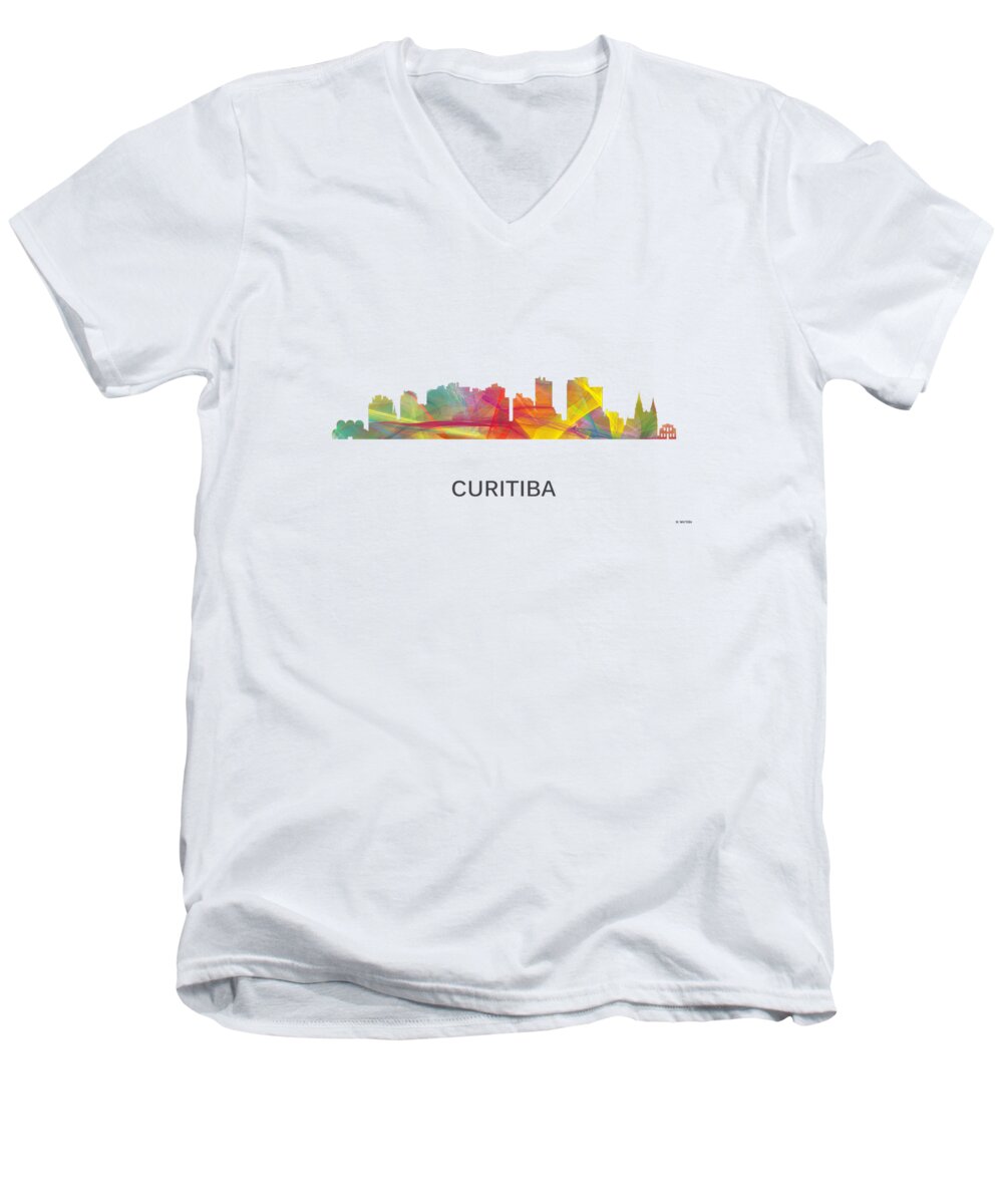 Curitiba Brazil Skyline Men's V-Neck T-Shirt featuring the digital art Curitiba Brazil Skyline by Marlene Watson