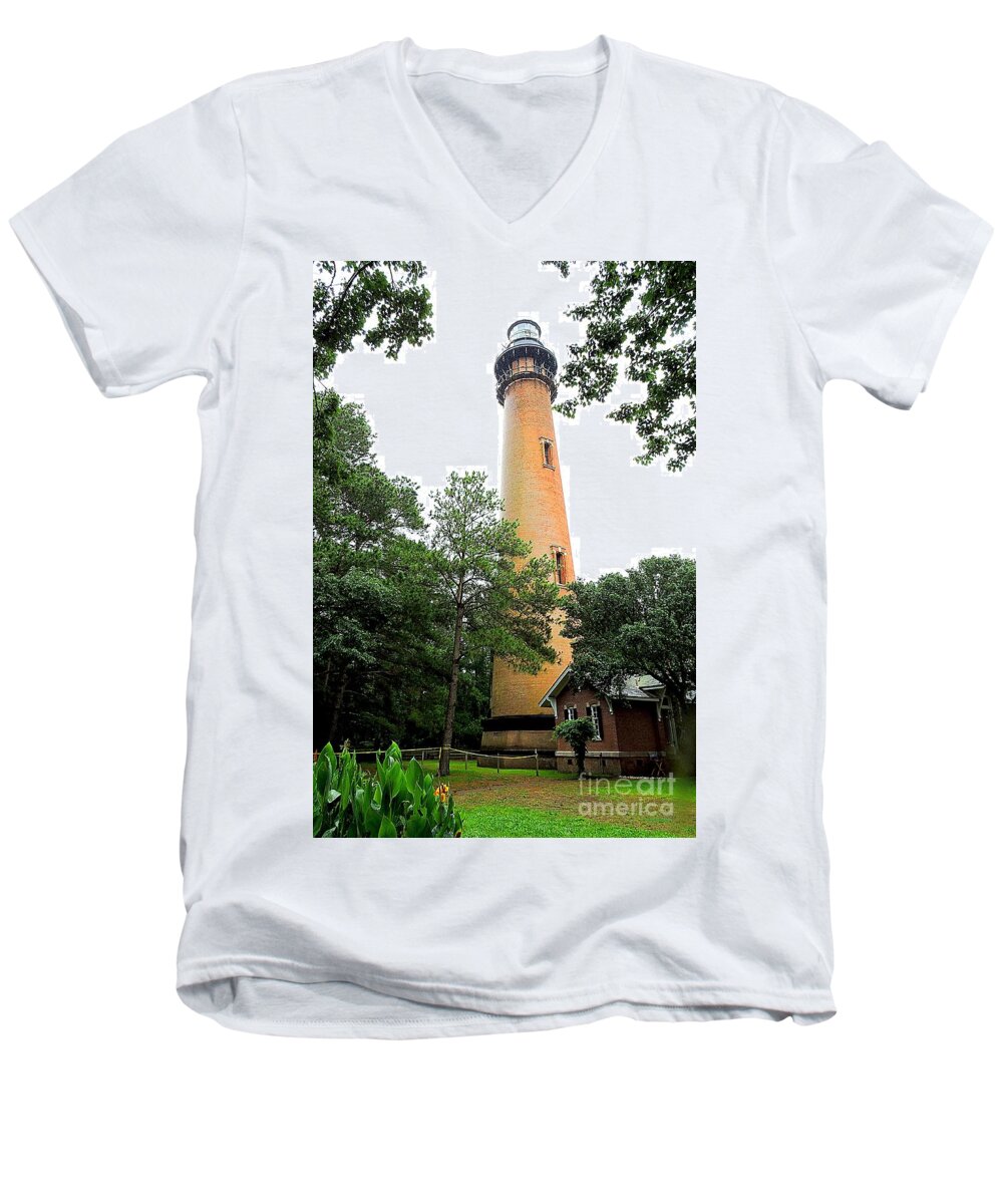 Art Men's V-Neck T-Shirt featuring the photograph Currituck Beach Lighthouse by Shelia Kempf