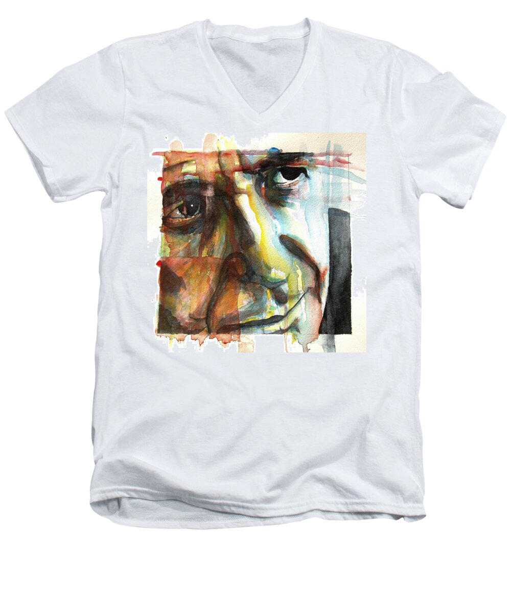Leonard Cohen Men's V-Neck T-Shirt featuring the painting Dance Me To The End Of Love by Paul Lovering
