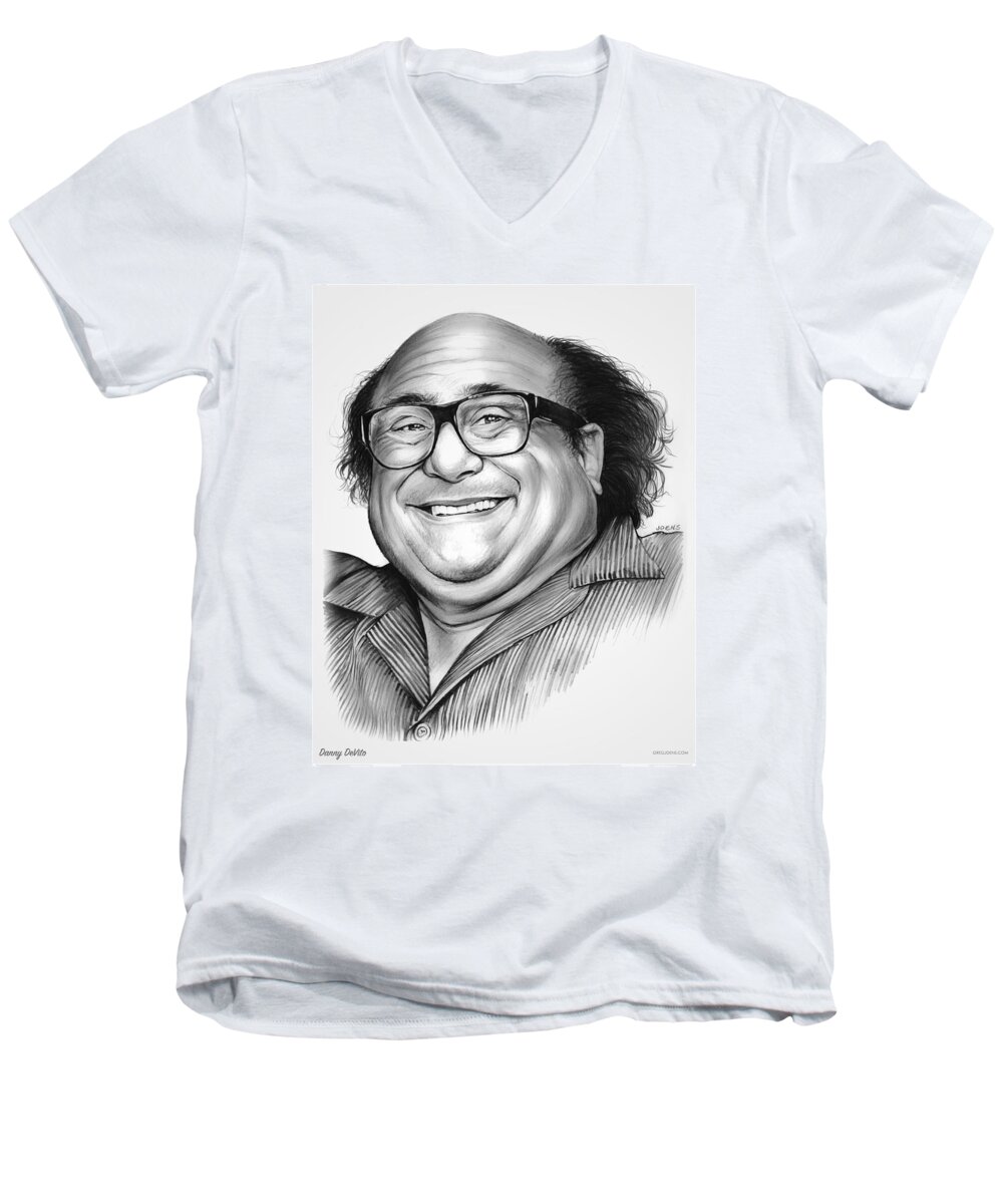 Dannydevito Men's V-Neck T-Shirt featuring the drawing Danny DeVito by Greg Joens