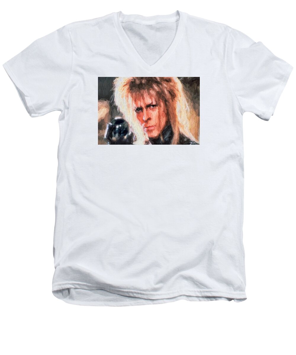 David Bowie # Labyrinth # Goblin King # Painting Of David Bowie #jareth #rock Legends # Men's V-Neck T-Shirt featuring the painting David Bowie by Louis Ferreira