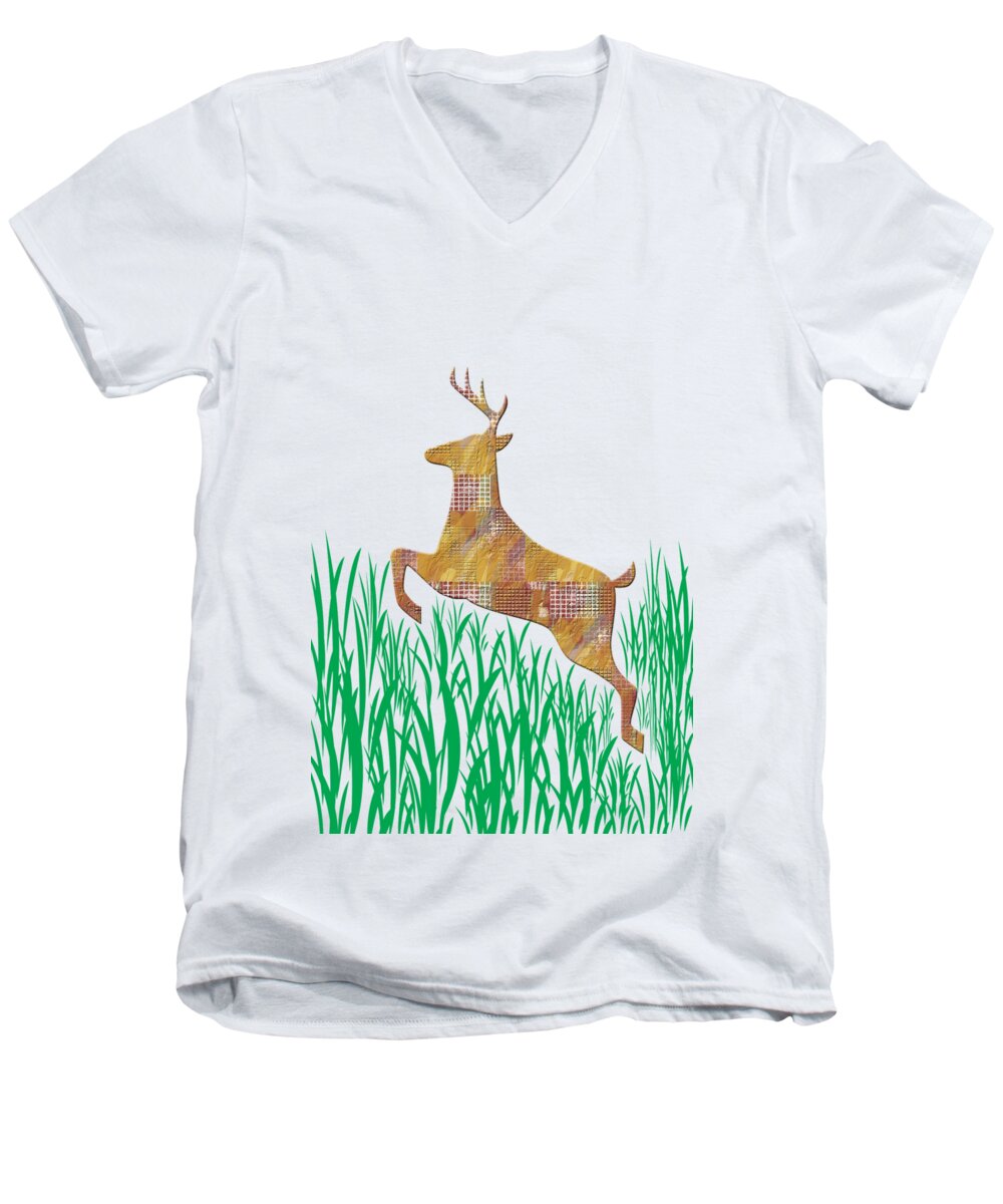 Digital Art Men's V-Neck T-Shirt featuring the photograph Deer in Grass by Aimee L Maher ALM GALLERY