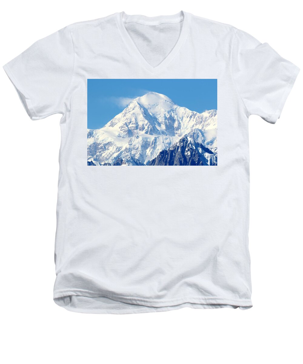Denali Men's V-Neck T-Shirt featuring the photograph Denali From Denali Viewpoint South by Steve Wolfe