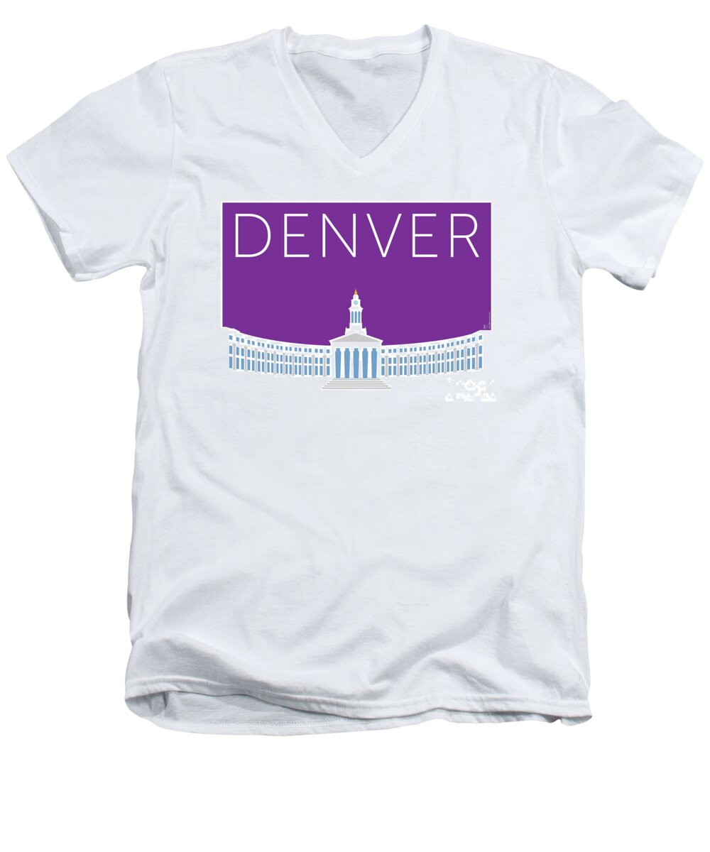 Denver Men's V-Neck T-Shirt featuring the digital art DENVER City and County Bldg/Purple by Sam Brennan