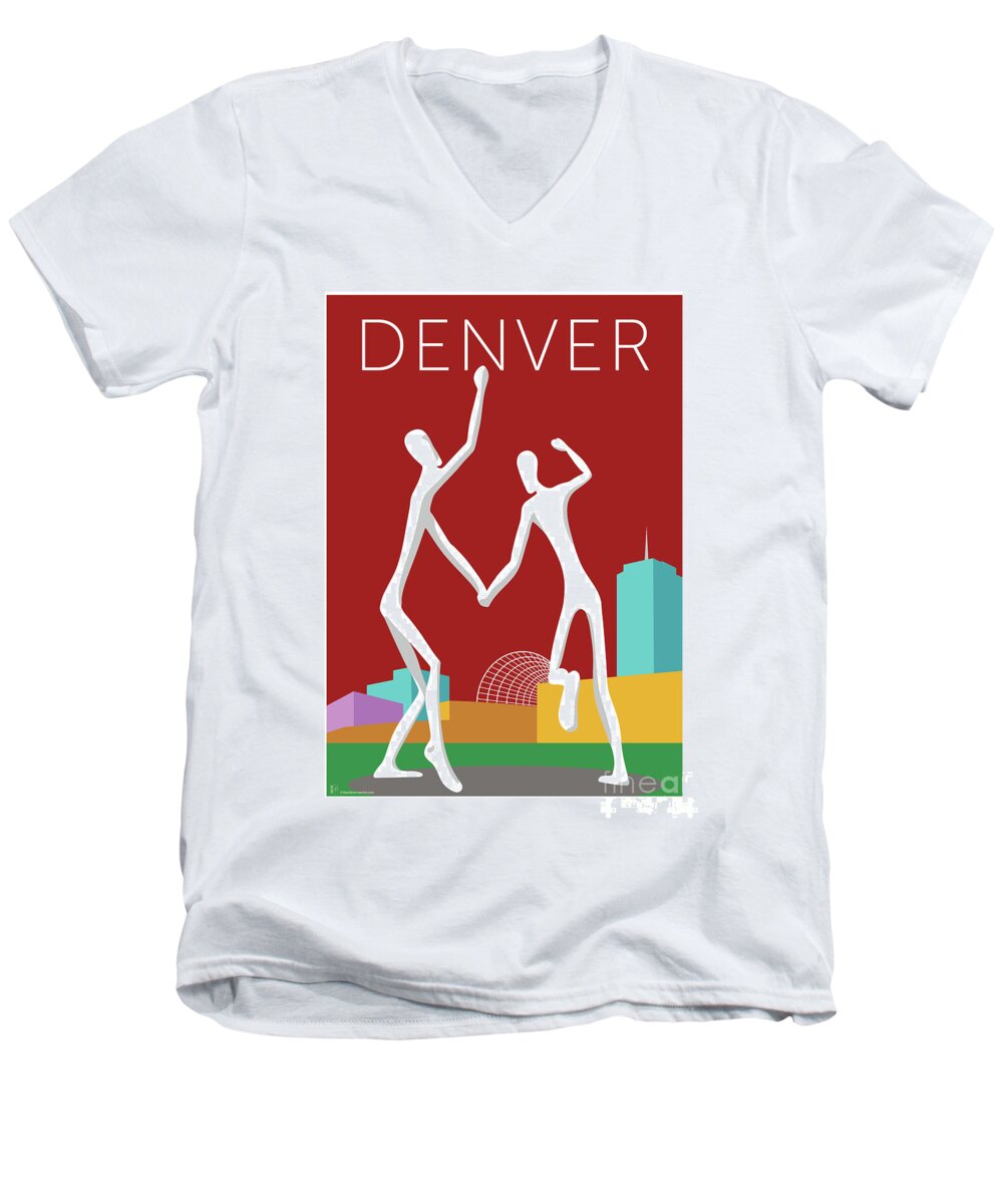 Denver Men's V-Neck T-Shirt featuring the digital art DENVER Dancers/Maroon by Sam Brennan