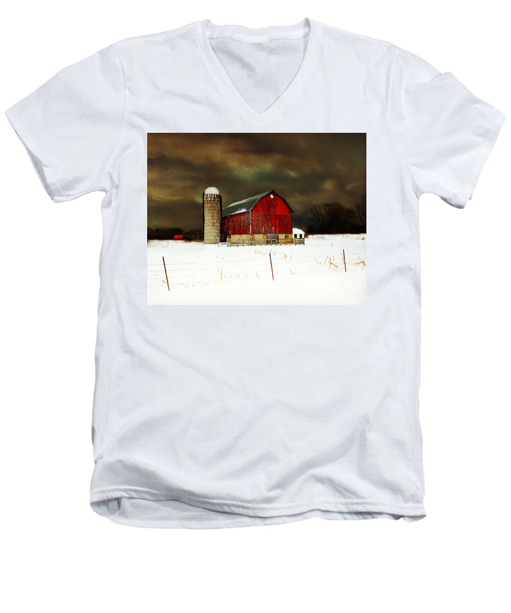 Barn Men's V-Neck T-Shirt featuring the photograph Diamonds In the Sky by Julie Hamilton