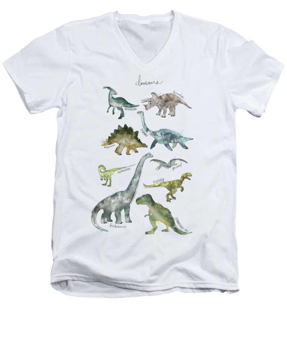 Dinosaurs Men's V-Neck T-Shirt featuring the painting Dinosaurs by Amy Hamilton
