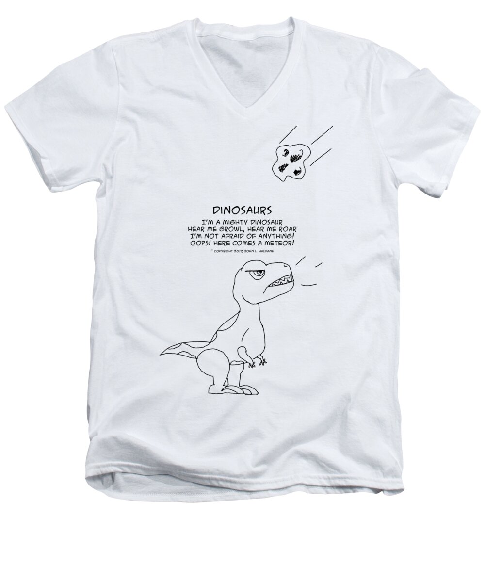 Dinosaur Men's V-Neck T-Shirt featuring the drawing Dinosaurs by John Haldane