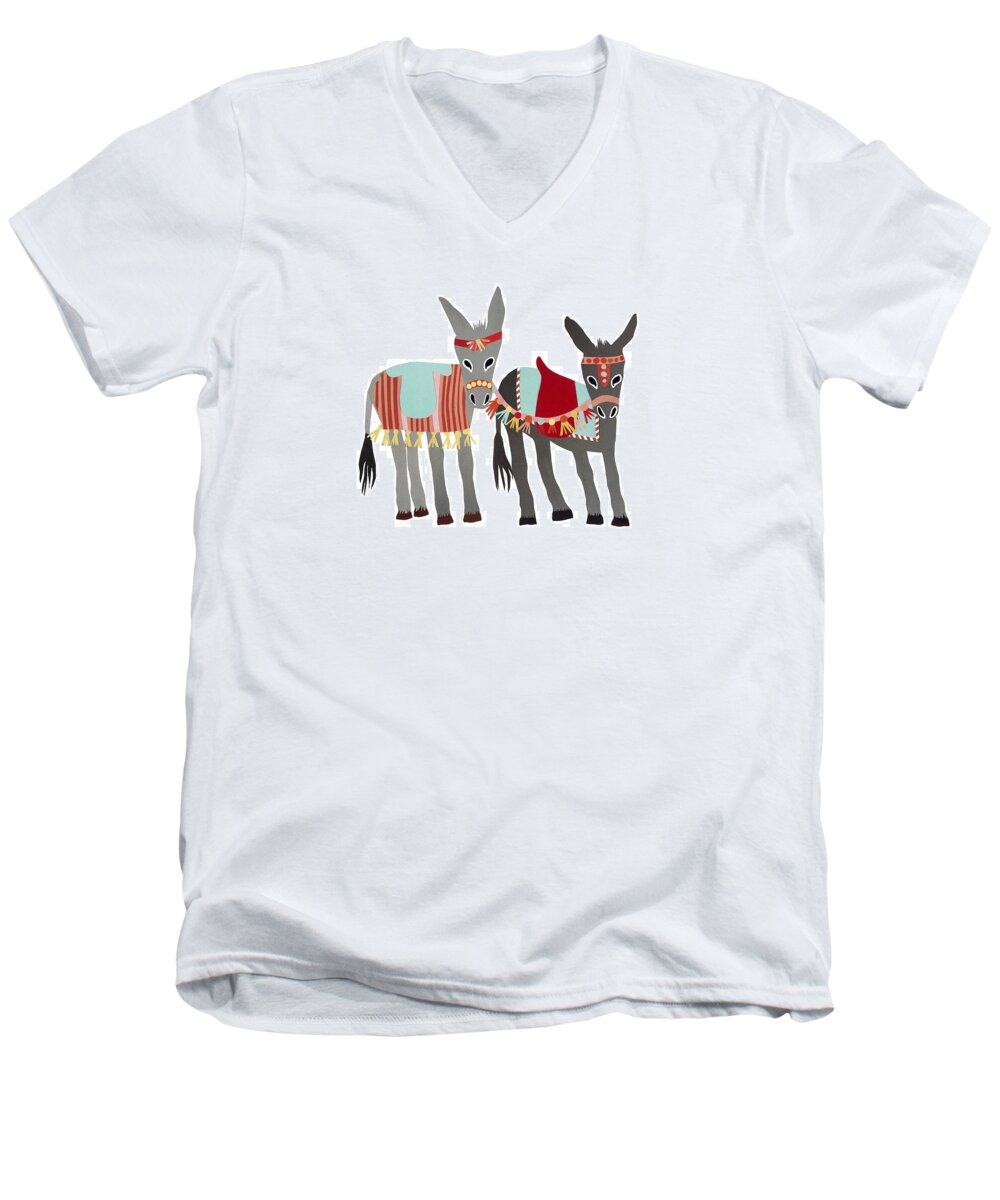 Donkeys Men's V-Neck T-Shirt featuring the painting Donkeys by Isoebl Barber