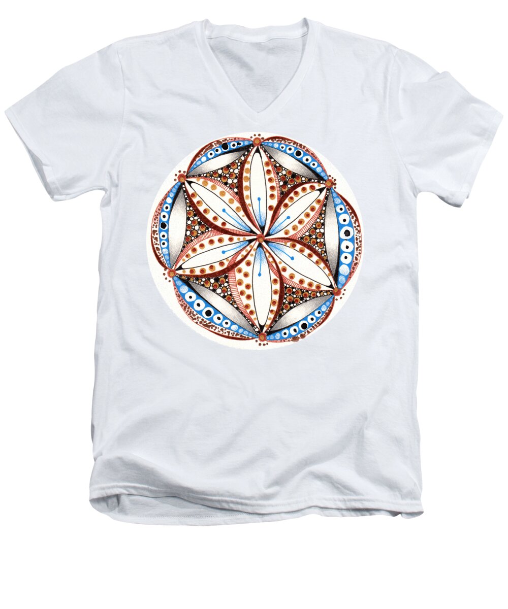 Zentangle Men's V-Neck T-Shirt featuring the drawing Dotted Zendala by Jan Steinle