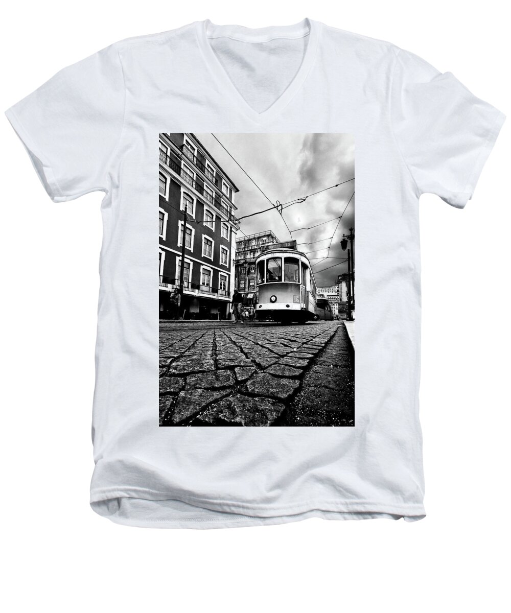 Lisbon Men's V-Neck T-Shirt featuring the photograph Downtown Lisbon by Jorge Maia