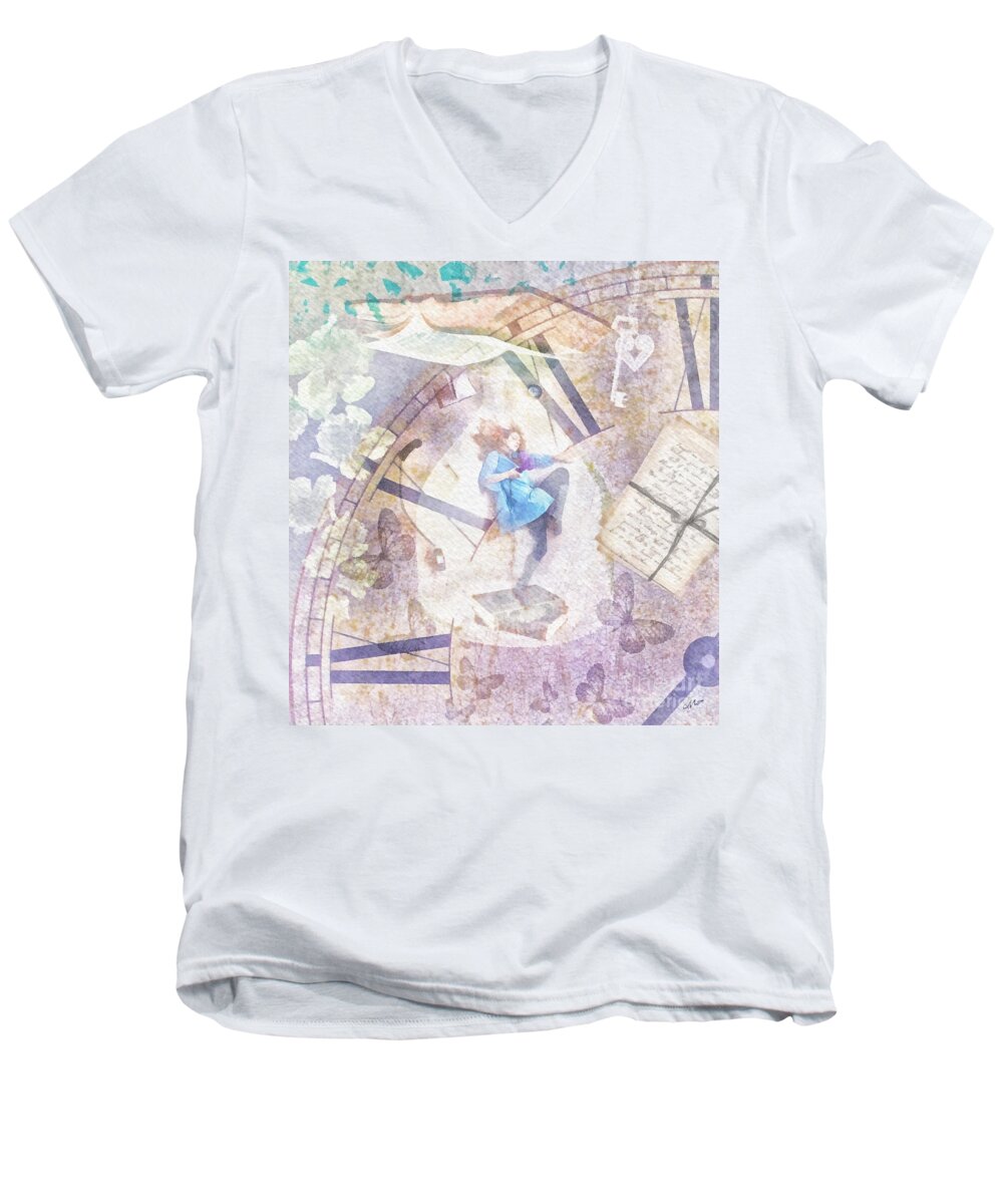 Dreamer Men's V-Neck T-Shirt featuring the painting Dreamer by Mo T