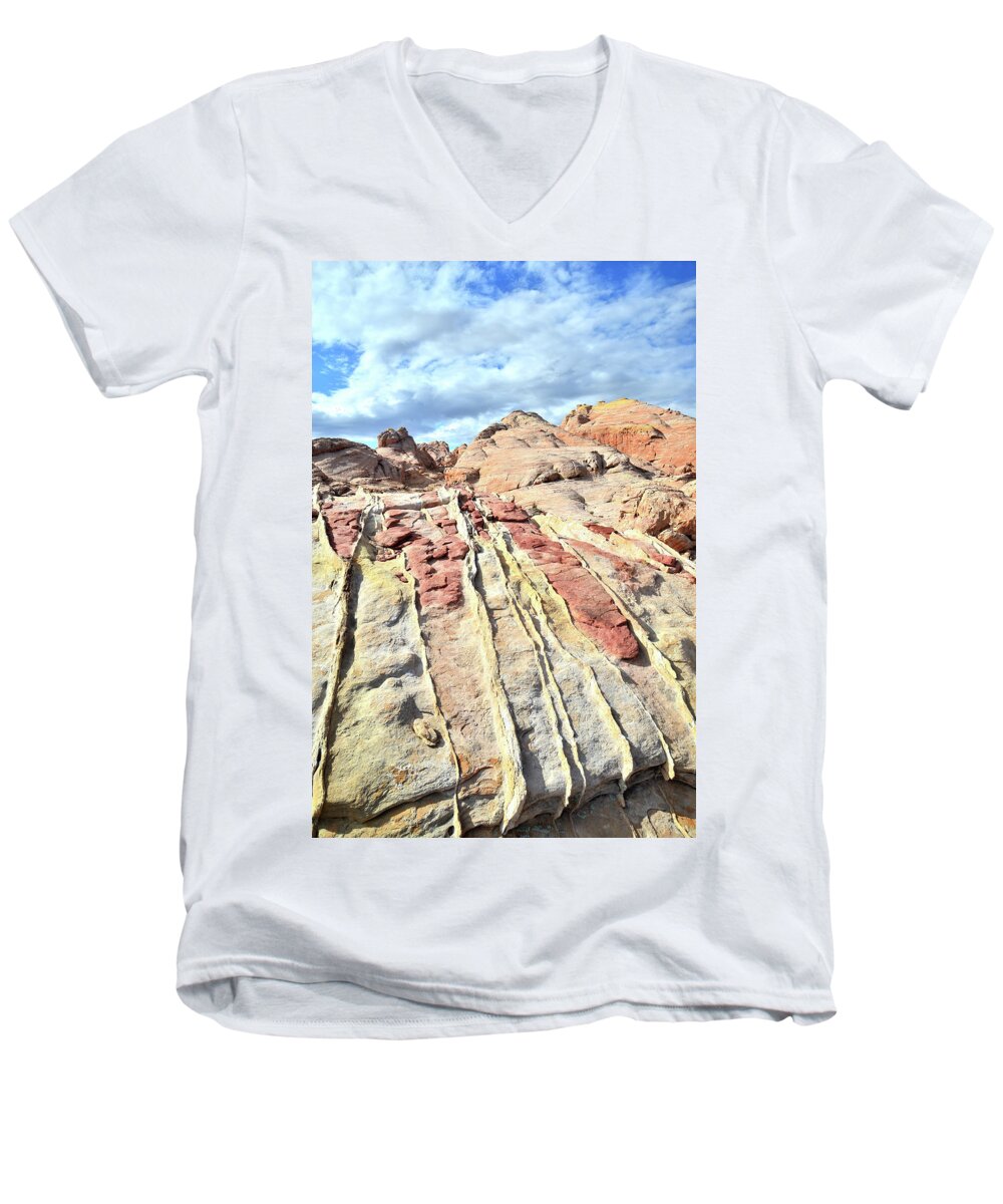 Valley Of Fire State Park Men's V-Neck T-Shirt featuring the photograph Dripping Color in Valley of Fire by Ray Mathis