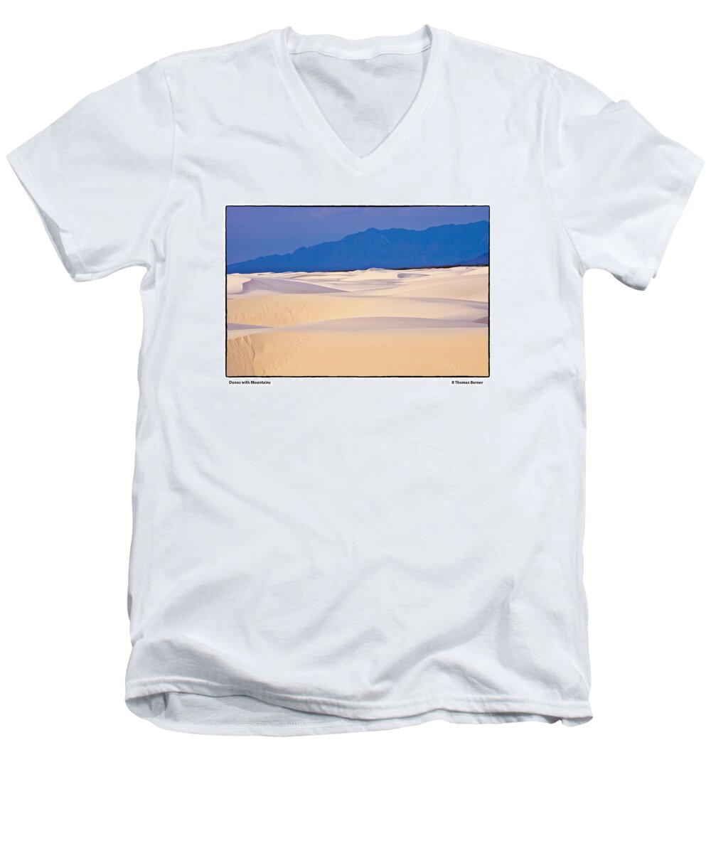 White Sands Men's V-Neck T-Shirt featuring the photograph Dunes with Mountains by R Thomas Berner