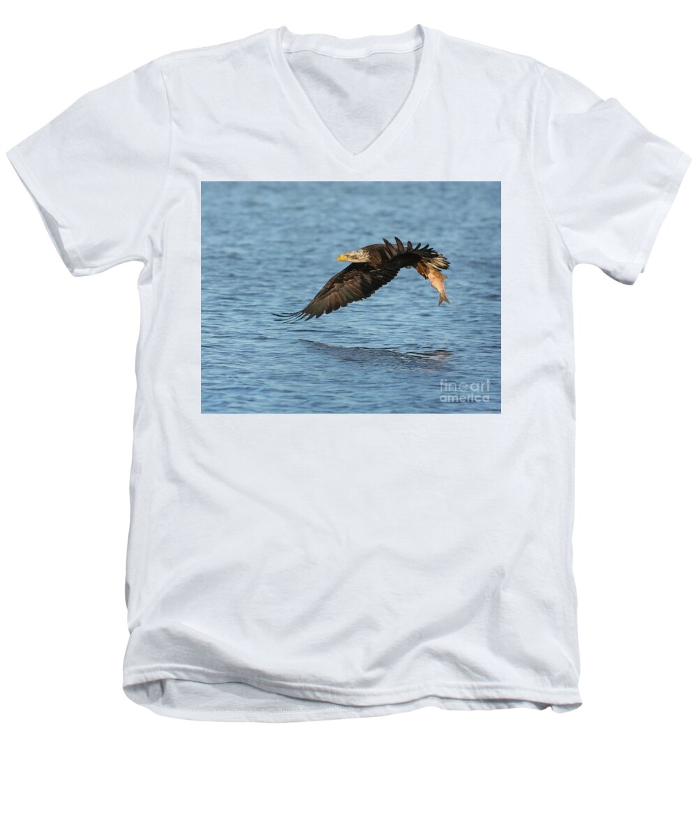 Eagle Men's V-Neck T-Shirt featuring the photograph Eagle Fishing by Art Cole
