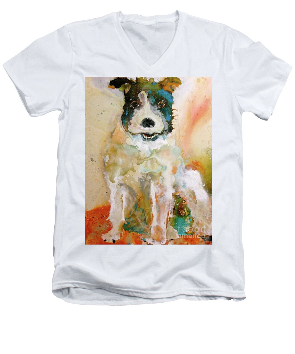 Dog Men's V-Neck T-Shirt featuring the painting Edinger by Kasha Ritter