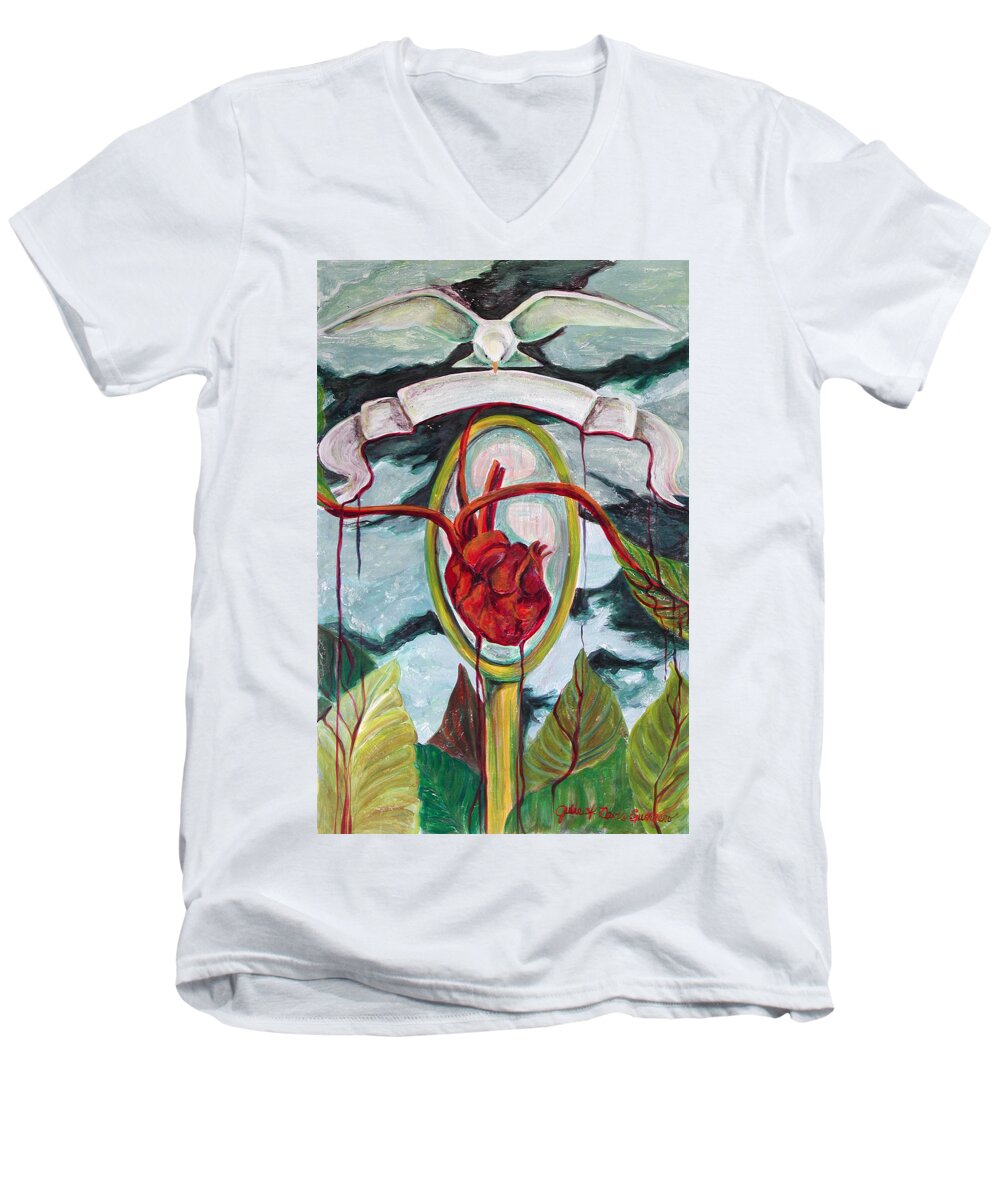 Frida Men's V-Neck T-Shirt featuring the painting El Reflejo by Julie Davis