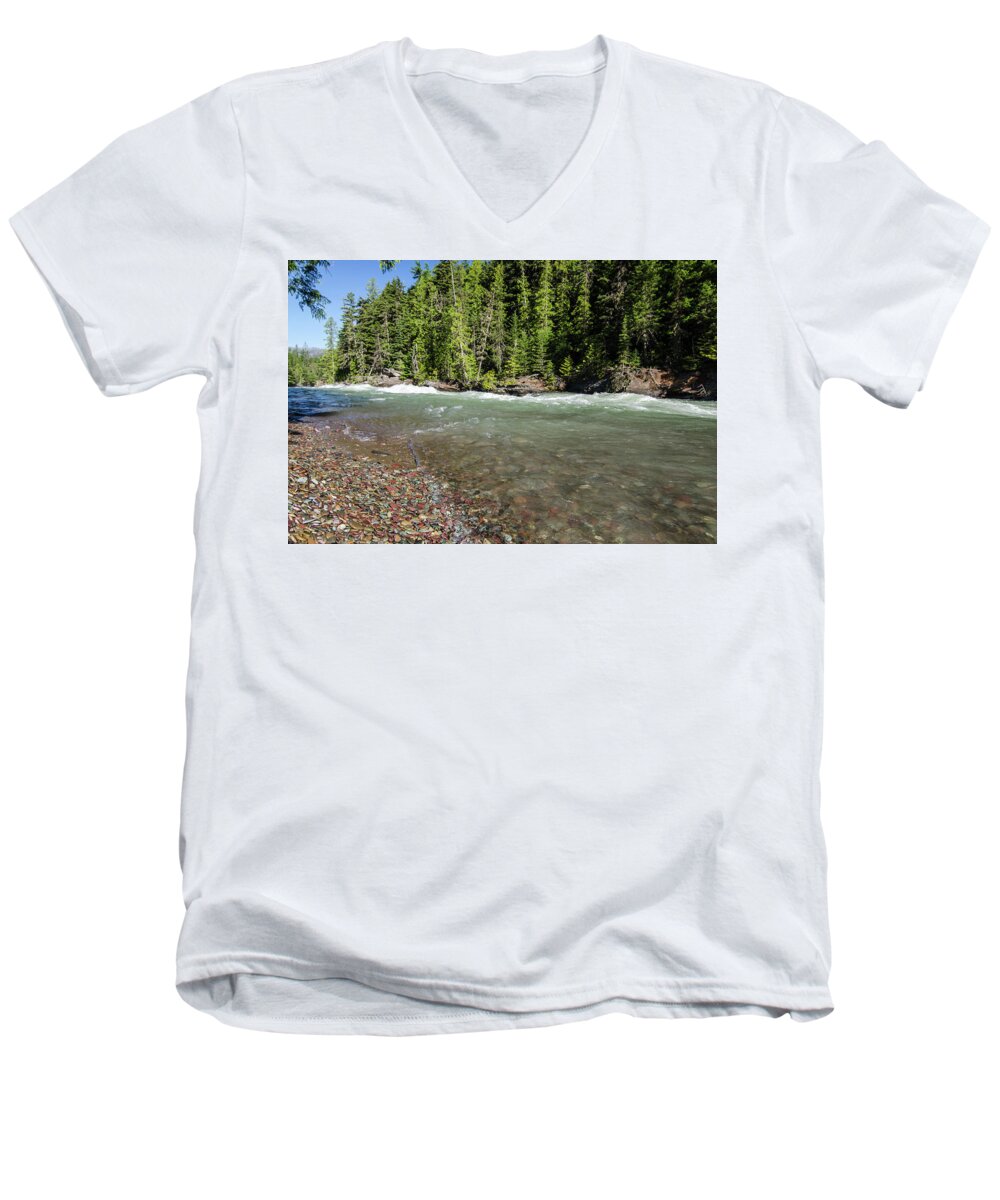 Glacier Men's V-Neck T-Shirt featuring the photograph Emerald Waters Flow by Margaret Pitcher