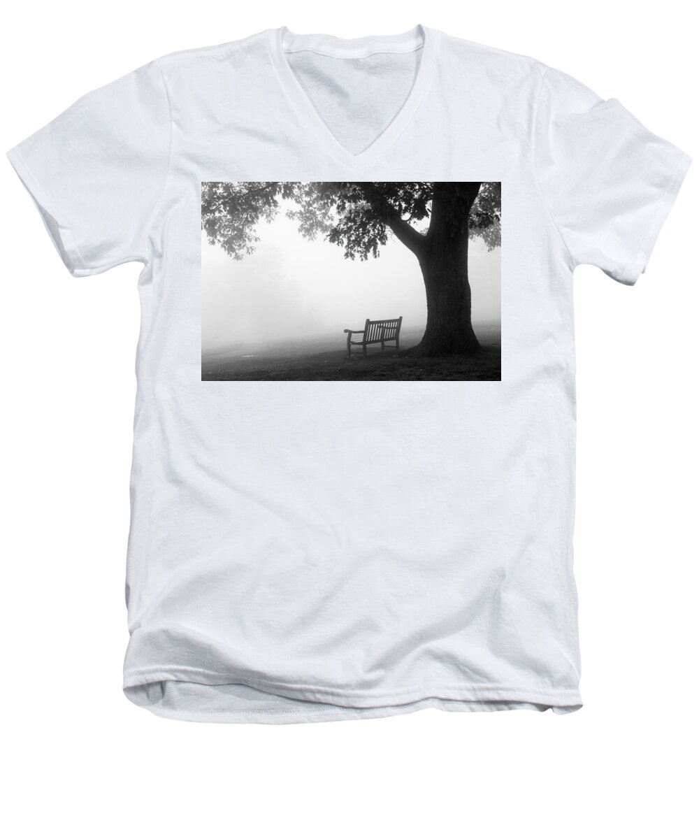 National Parks Men's V-Neck T-Shirt featuring the photograph Empty Bench by Monte Stevens