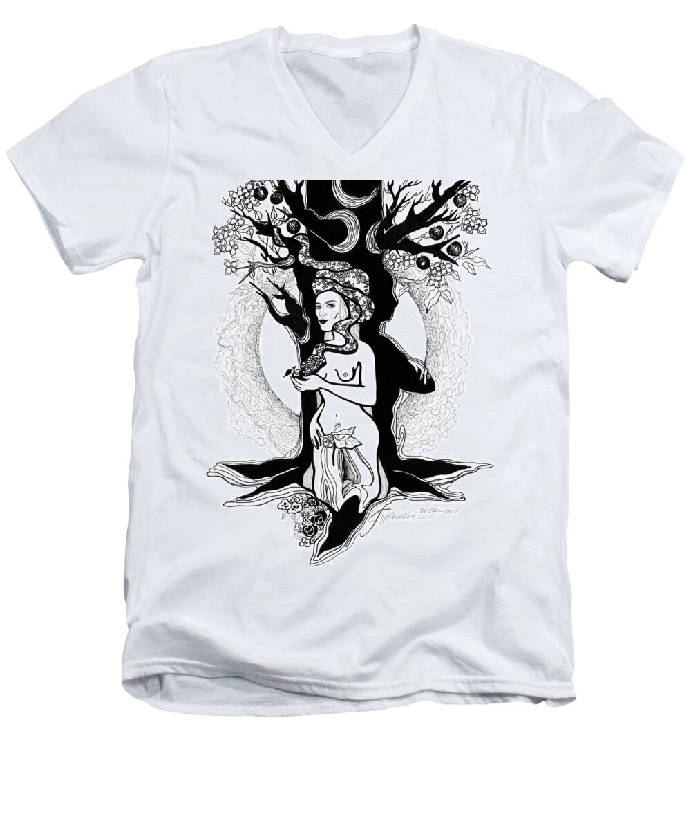 Woman Men's V-Neck T-Shirt featuring the drawing Eve by Yelena Tylkina