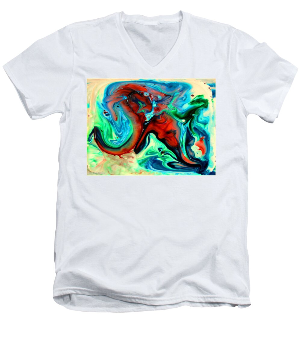 Liquid Art Men's V-Neck T-Shirt featuring the painting Face To Face by Joyce Dickens