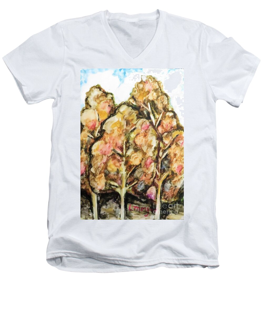 Autumn Men's V-Neck T-Shirt featuring the painting Fall Fantasy Foliage by Laurie Morgan