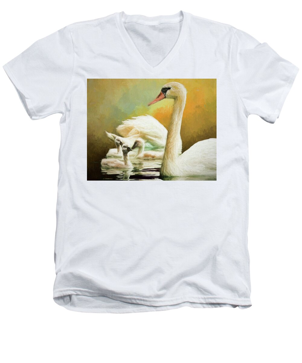 Swan Men's V-Neck T-Shirt featuring the photograph Family by Pete Rems