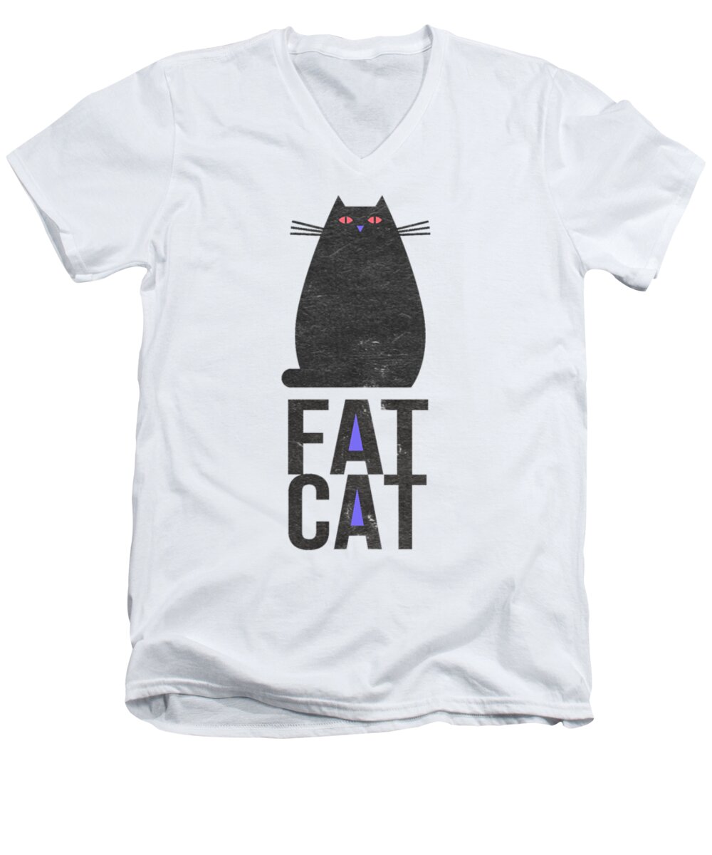Cat Men's V-Neck T-Shirt featuring the digital art Fat Cat by Edward Fielding