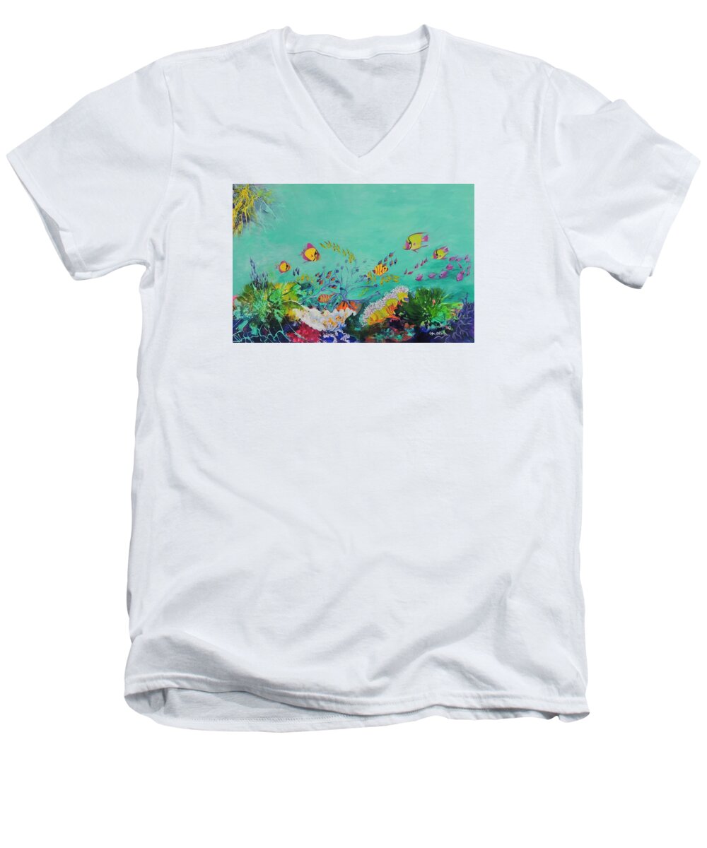 Reef Men's V-Neck T-Shirt featuring the painting Feeding Time by Lyn Olsen