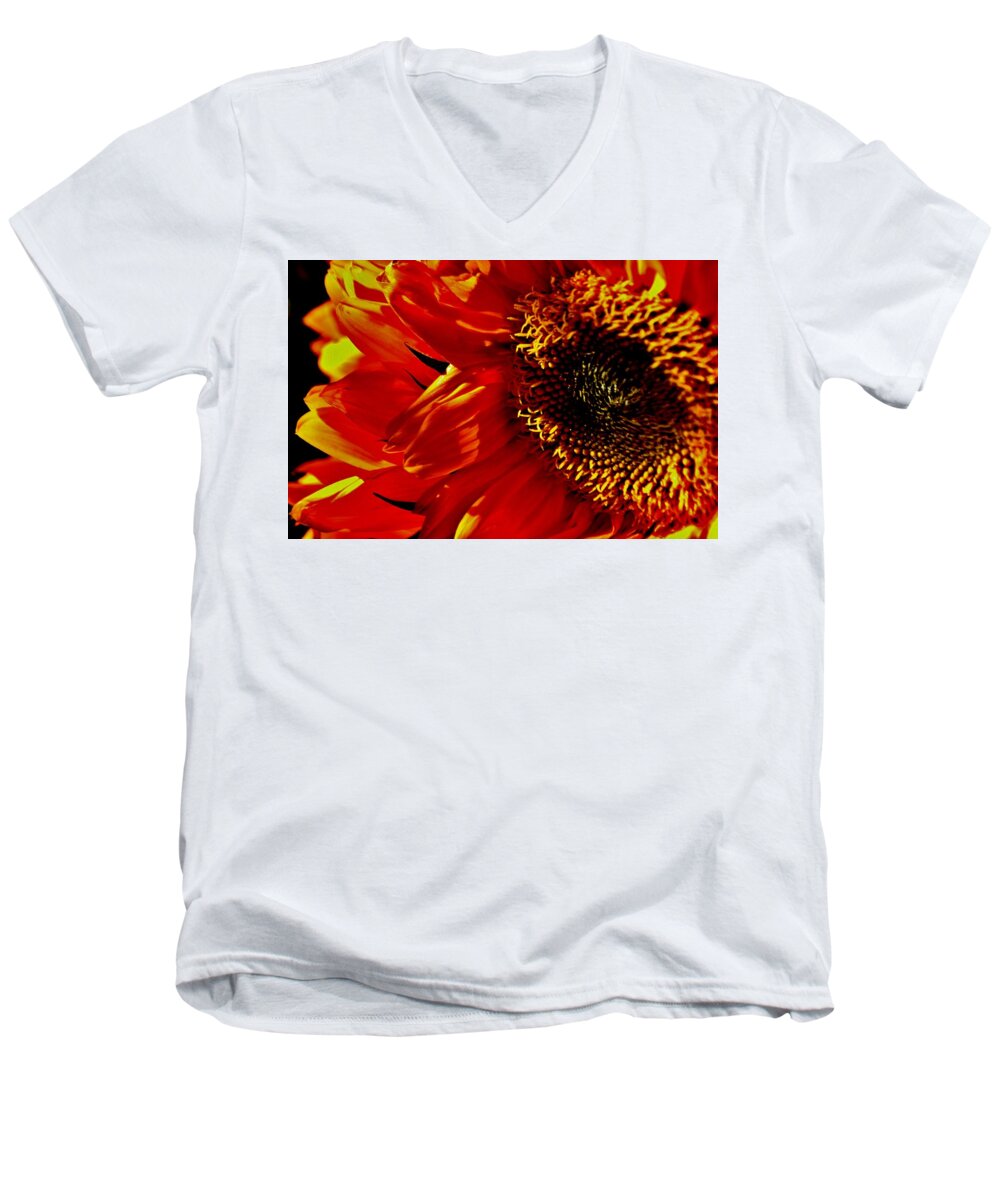 Orange Men's V-Neck T-Shirt featuring the photograph Fickle Sunflower by Eileen Brymer
