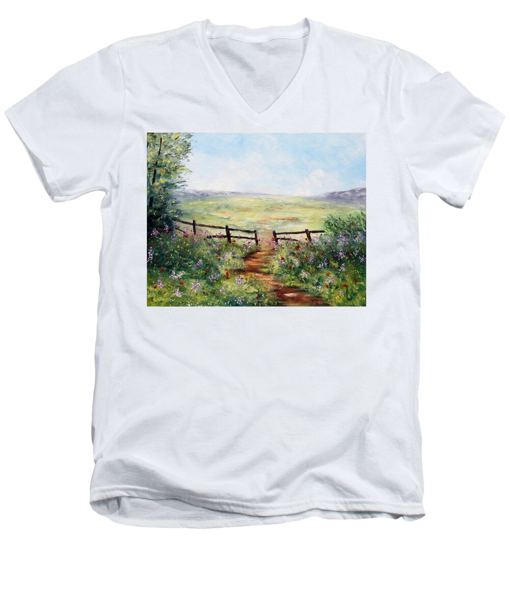 Landscape Men's V-Neck T-Shirt featuring the painting Finding Pasture by Meaghan Troup