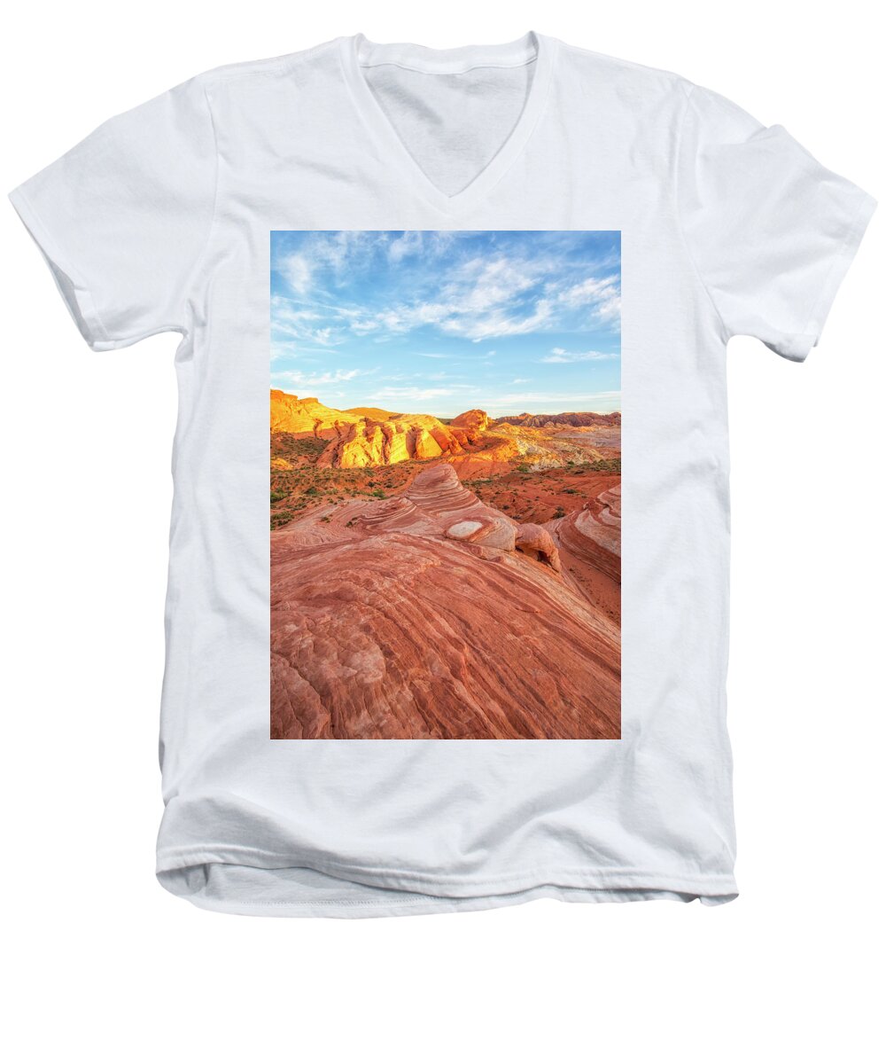 Fire Wave Men's V-Neck T-Shirt featuring the photograph Fire Wave In Vertical by Joseph S Giacalone