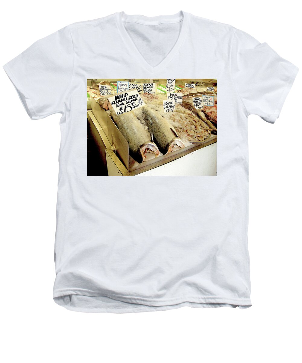 Market Men's V-Neck T-Shirt featuring the photograph Fish Market by Linda Carruth