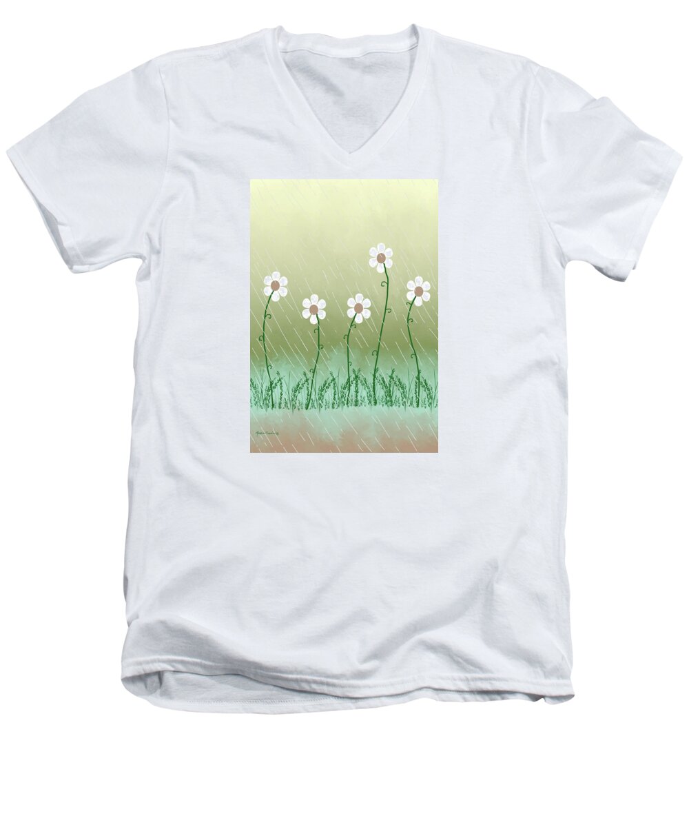 Daisies Men's V-Neck T-Shirt featuring the painting Five Days of Daisies by Rosalie Scanlon
