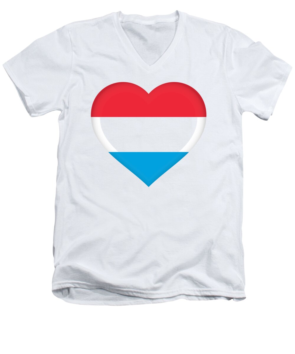 Luxembourg Men's V-Neck T-Shirt featuring the digital art Flag of Luxembourg Heart by Roy Pedersen