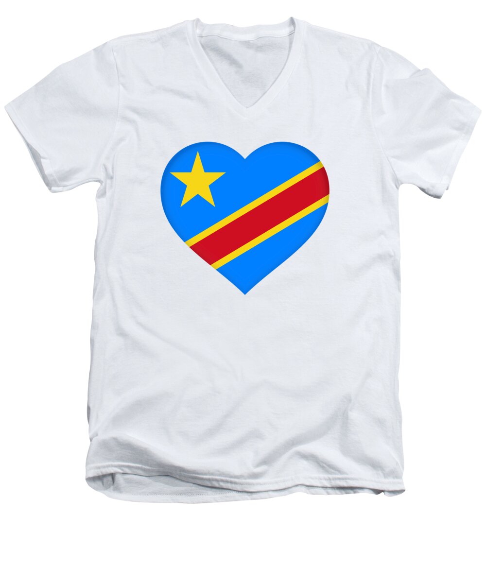 Africa Men's V-Neck T-Shirt featuring the digital art Flag of The Congo Heart by Roy Pedersen