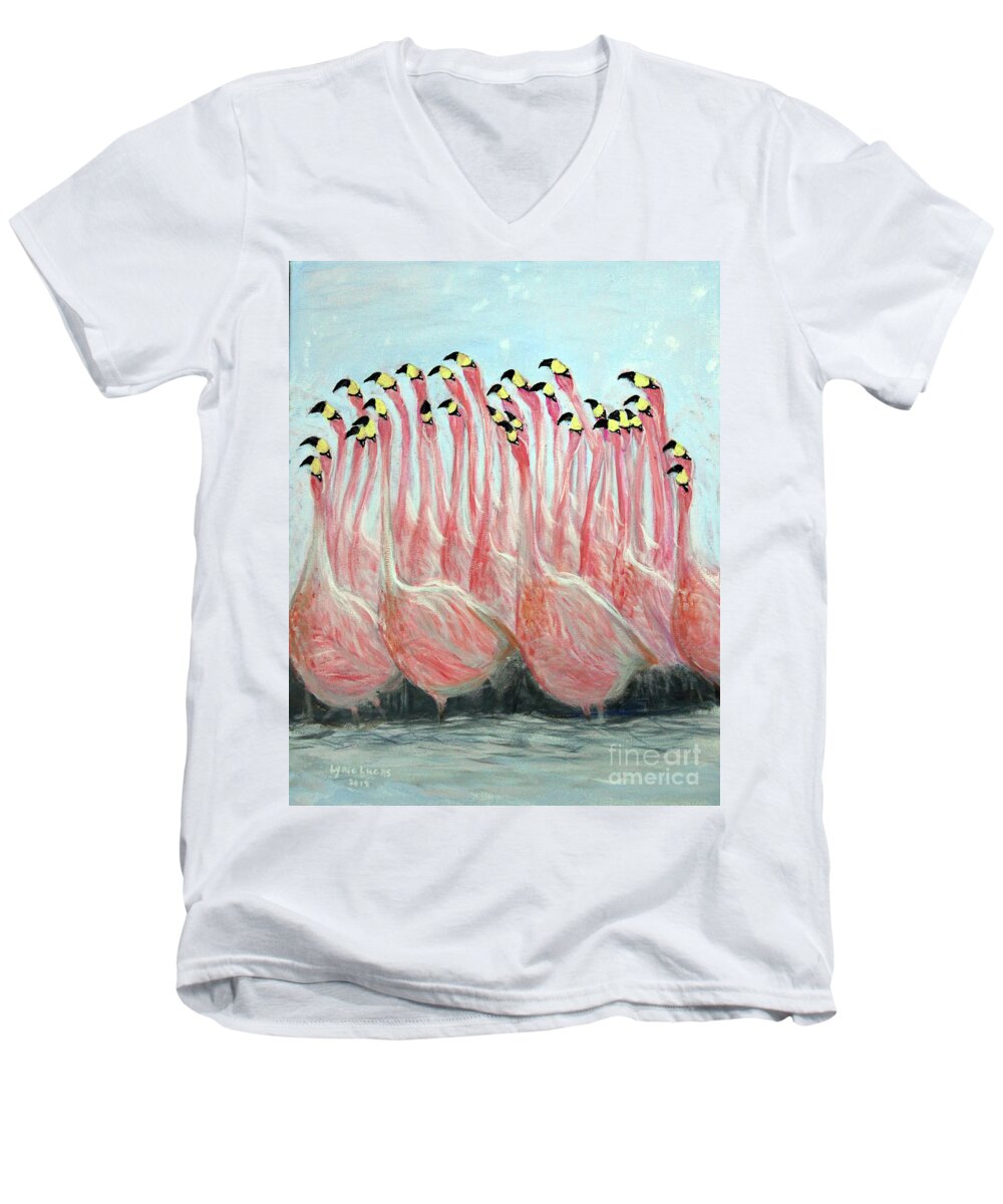 Animals Men's V-Neck T-Shirt featuring the painting Flamingo Abstract Impressions by Lyric Lucas