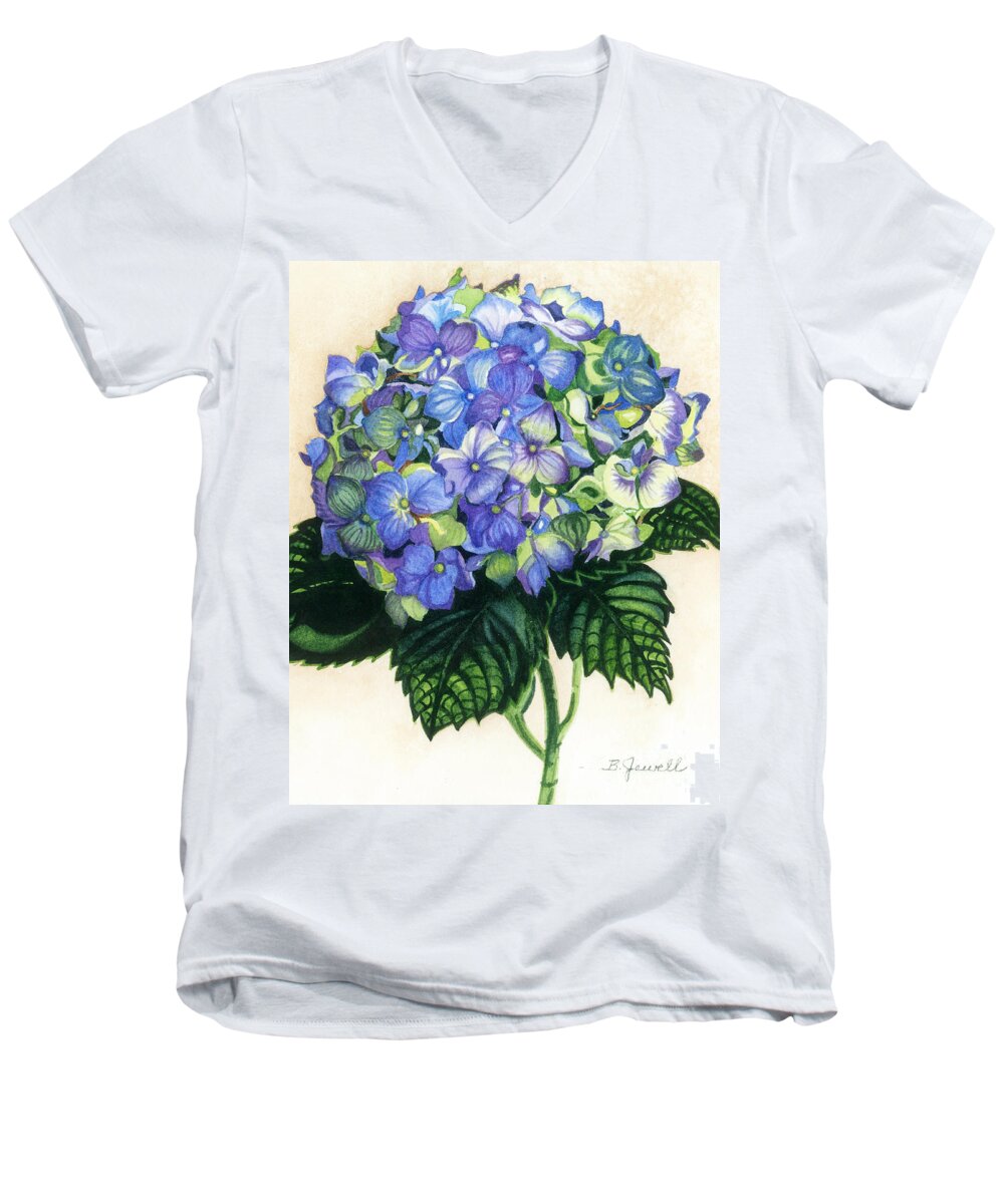 Hydrangea Men's V-Neck T-Shirt featuring the painting Floral Favorite by Barbara Jewell