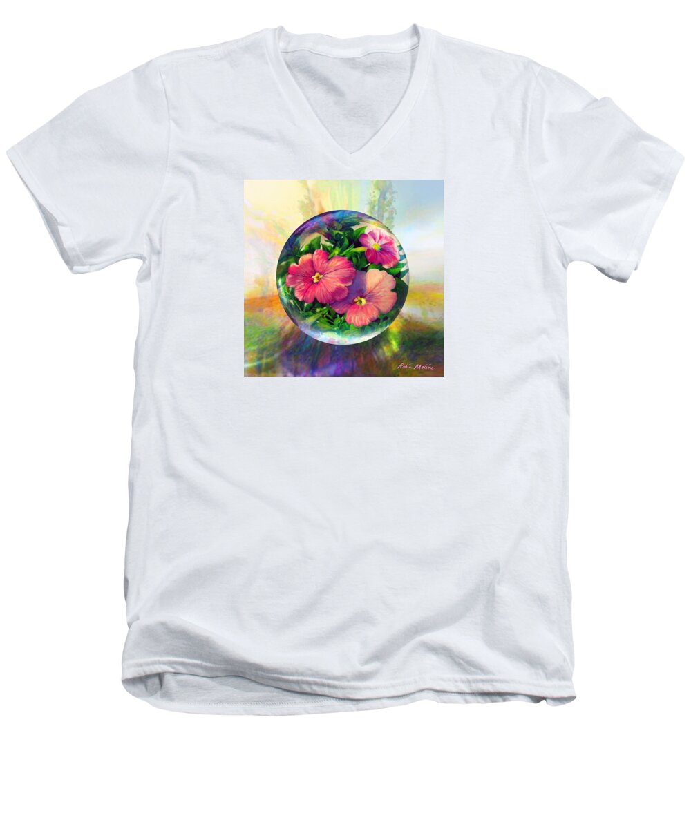  Art Globes Men's V-Neck T-Shirt featuring the painting Flowering Panopticon by Robin Moline