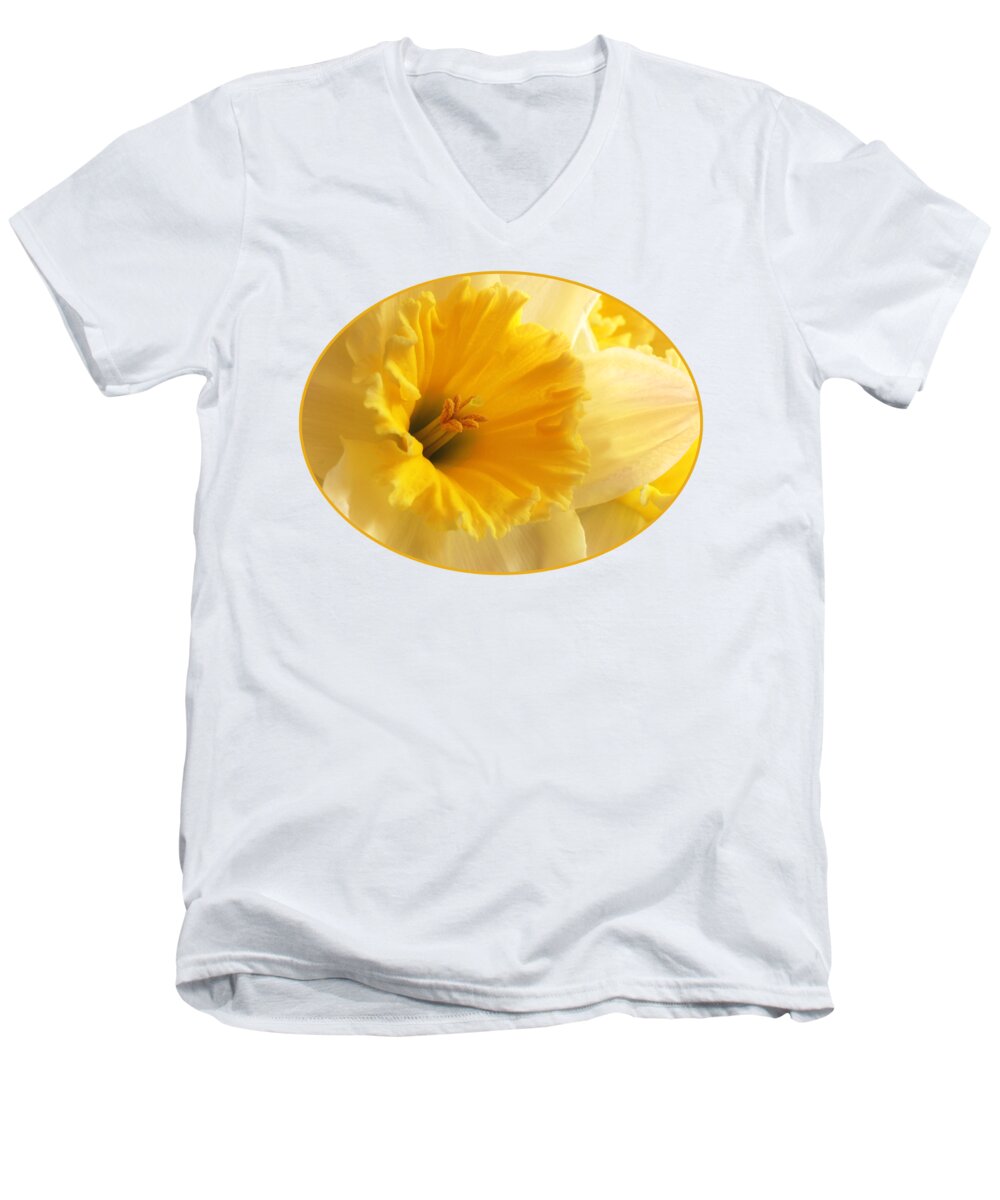 Daffodil Men's V-Neck T-Shirt featuring the photograph Focus on Spring - Daffodil Close Up by Gill Billington