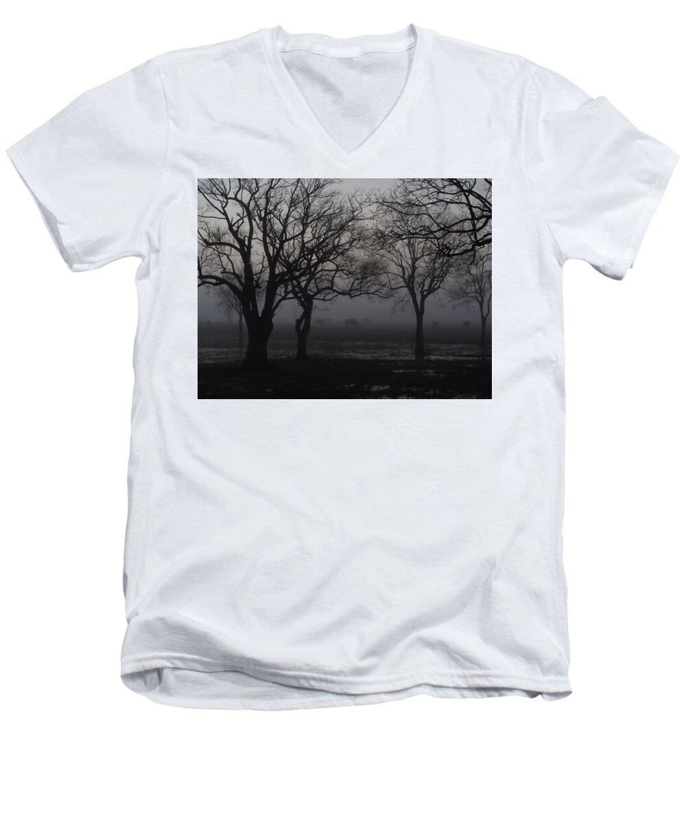 Fog Men's V-Neck T-Shirt featuring the photograph Foggy Morning by Jerry Connally