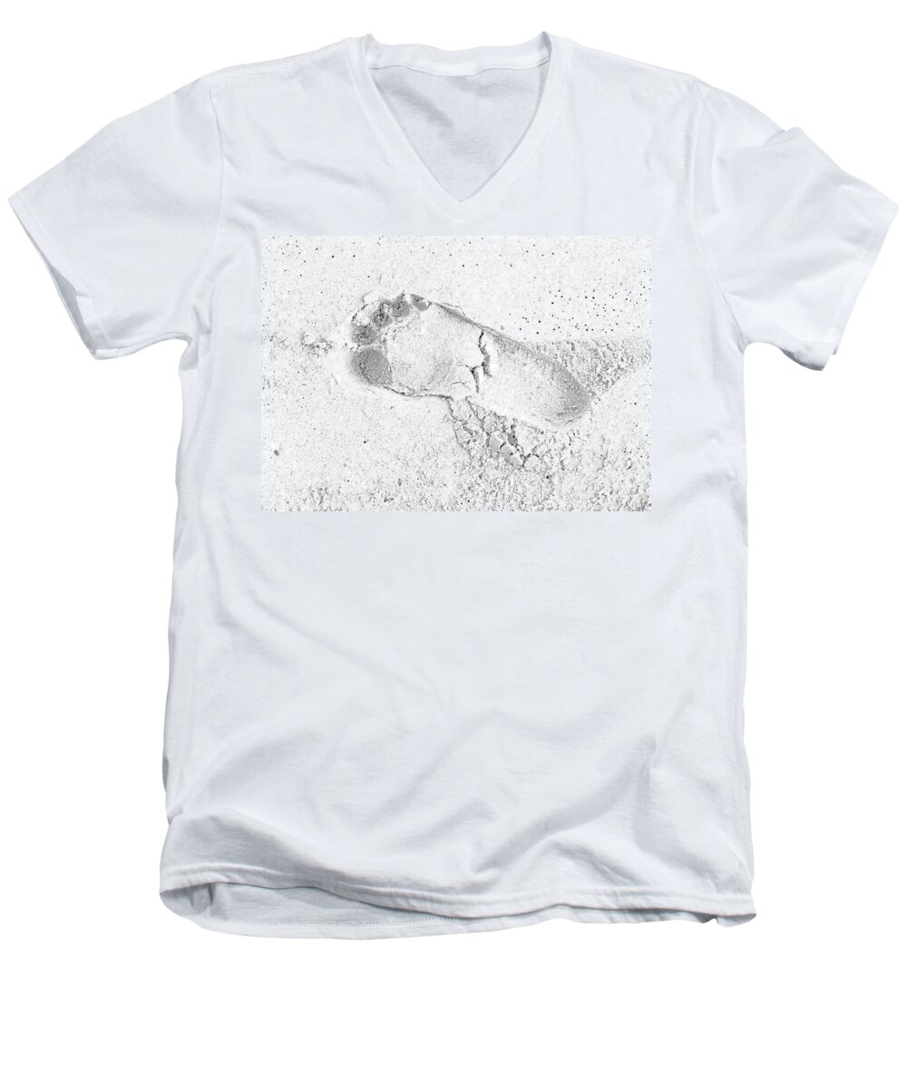 Footprint Men's V-Neck T-Shirt featuring the photograph Footprint In The Sand by Patrick Kain